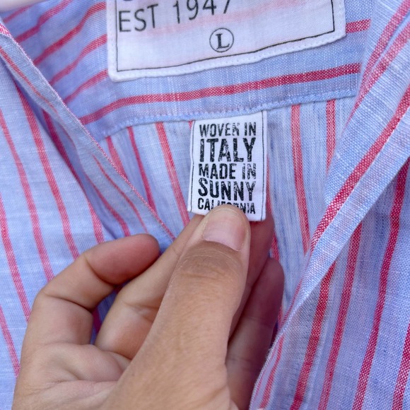 Frank & Eileen Linen Button Down Long Sleeve Pink Blue Striped Blouse Large - Picture 7 of 9